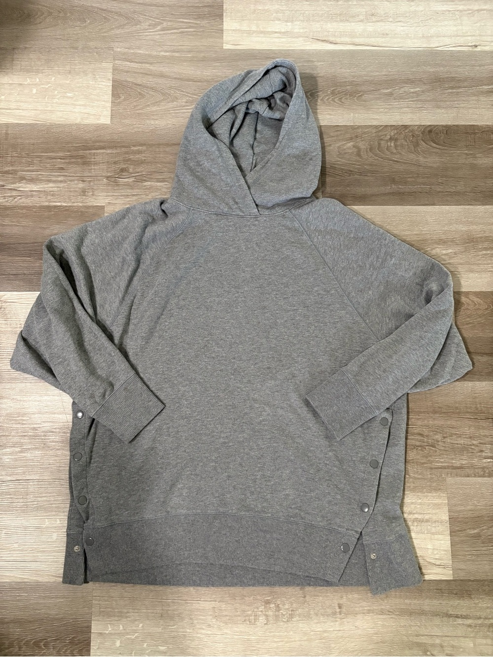 Aerie Cozy Grey Hooded Pullover with Side Snap Detail